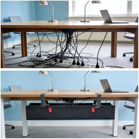 Under Desk Cable Management No Drill – 28" L x 6" W Cord Organizer, Upgraded Silicone Pads (No Scratch), 16 Cable Slots, Washable PE Honeycomb Base, Fits Desks 0–2.1" Thick, Beige - Image 5