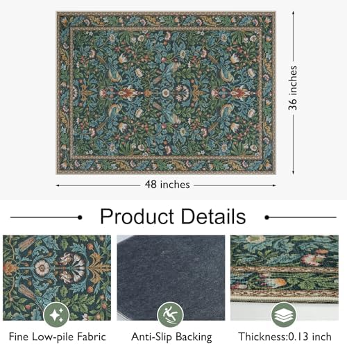 Anidaroel 36"x48" Office Chair Mat for Hardwood Floor/Tile Floor, Vintage Desk Rug for Office, Anti-Slip Office Rugs for Rolling Chairs, Low Pile Offices Chair Rug,Navy Blue Floral Bird - Image 4