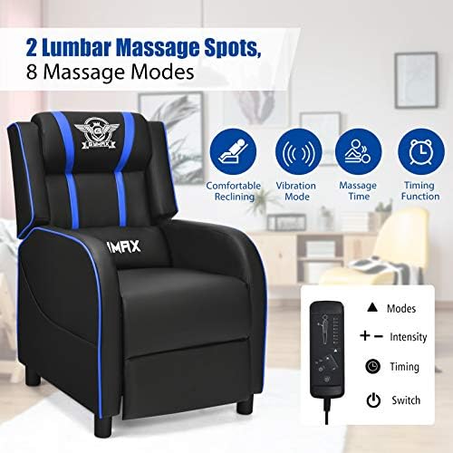 POWERSTONE Gaming Recliner Chair, Reclining Gaming Chairs for Adults Ergonomic Leather Sofa with Footrest Lumbar Support Headrest and Side Pouch for Living Room Home Theater, Blue - Image 6
