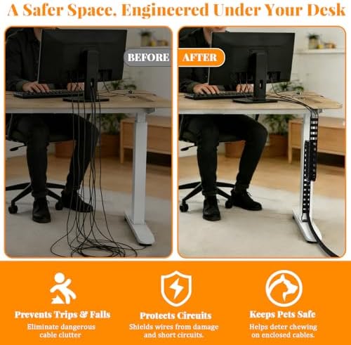 Standing Desk Cable Management Spine - Under Desk Cable Management Snake with Magnetic Mount, Flexible PA66 Nylon Vertebrae Cord Organizer Raceway, Adjustable Length for Office, Gaming, Sit-Stand Desk - Image 5