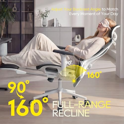CYKOV Ergonomic Office Chair with Footrest - Adjustable Lumbar Support & Headrest, 90-160° Reclining Mesh Back Computer Chair - Home Office/Gaming, 350lbs Capacity (W-Black, Mesh) - Image 4