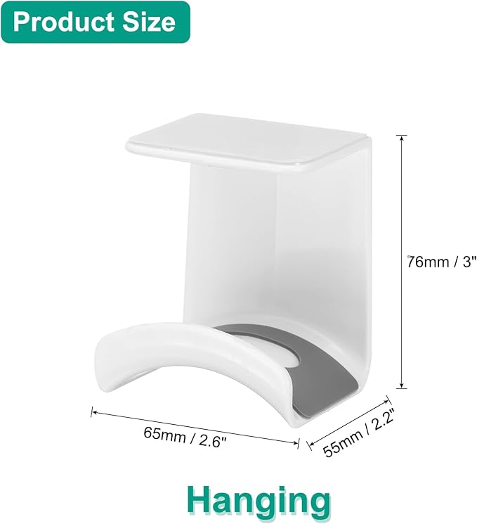 uxcell Headphone Stand, 1 Pcs ABS Headset Holder Adhesive Headphone Holder Hook Mount Headphone Hanger Hook Under Desk for Gaming Headphones Earphones Cables, White(Hanging) - Image 2