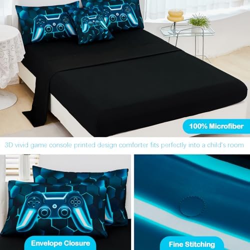 URBONUR 6 Pieces Gamer Comforter Set for Teen Boys Queen Size Blue Teal - Image 6