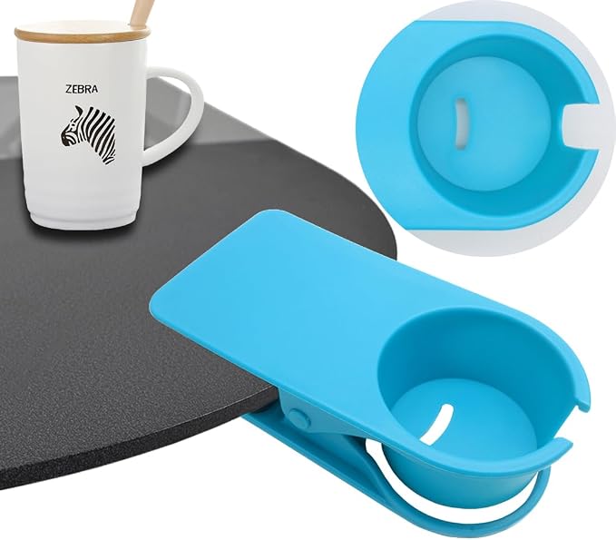 YOY 2 Pack Drink Cup Holder Clip - Table Desk Side Water Glass Beer Bottle Beverage Soda Coffee Mug Holder Cup Saucer Clip Design for Home Office, Blue - Image 4