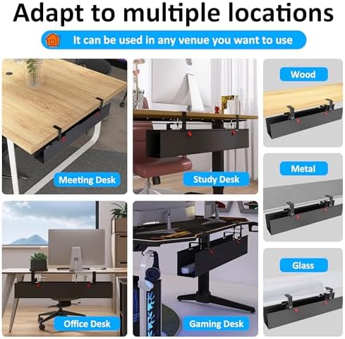 Under Desk Cable Management Tray - Under Desk Cord Management - Clamp/Screw Mount - Fabric Wire Management - Cable Raceways Tray Cord Hiders for Office/Home (Black, 36"×5.6") - Image 5