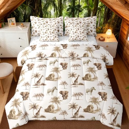 Feelyou Jungle Animals Comforter Set with Sheets 7 Piece Full Size Elephant by Feelyou