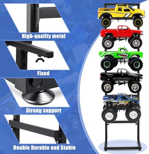 AceOrbit Rc Car Stand 5 Layer Adjustable Wall Mount Car Display Rack with Screws Crawler 15" x 13" x 60" Storage System for 1/10 1/12 1/18 1/24 1/32 Multiple Scale Cars/Trucks Stand Shelf(Black) - Image 3