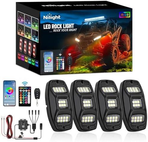 Nilight RGBW LED Rock Lights Kit 4 Pods 22 LEDs Wide Angle Lighting by Nilight