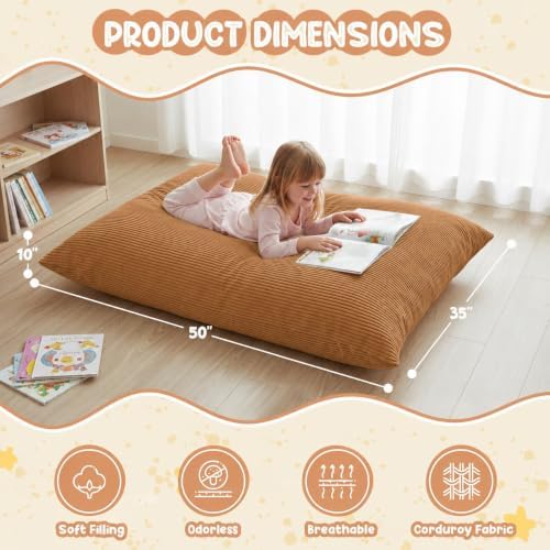 3 in 1 Kids Bean Bag Chair Bed – Foldable Bean Bag to Lounger & Floor Mattress, High-Density Foam Filling Bean Bag, Child Floor Sofa for Reading, Sleeping, Gaming & Relaxation,Brown - Image 2
