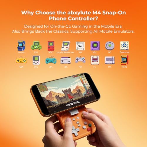 abxylute M4 Snap-On Mobile Gaming Controller for Android & iPhone, Switch 1&2, Portable Bluetooth Controller, Pocket-Sized Retro Arcade Phone Gamepad Kickstand, Dual Joystick Turbo Pro Gaming Magnetic (Orange) - Image 2
