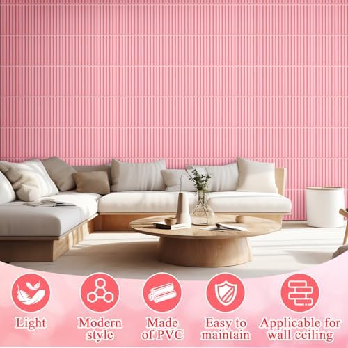 Nuanchu 32 Pcs 3D Wall Panels, 12"x12" PVC Fluted Tiles, Pink - Image 5