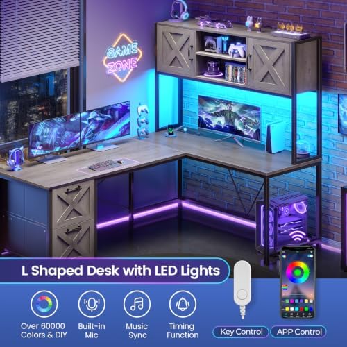 SEDETA Reversible Farmhouse L Shaped Gaming Desk with Drawers, Hutch - Image 4