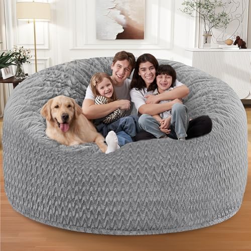 HABUTWAY 6FT Bean Bag Chair,Giant Bean Bag Chairs for Adults,Big Bean Bags with Memory Foam Filled, Large Beanbag Chairs with Chevron Plush Cover-Grey - Image 4