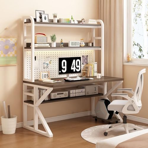 Gaming Desk with Pegboard, Industrial Gaming Desk PC Desk with Storage Shelves, Large Study Writing Workstation Table for Home Office,Oak-80x60x171cm by Unknown