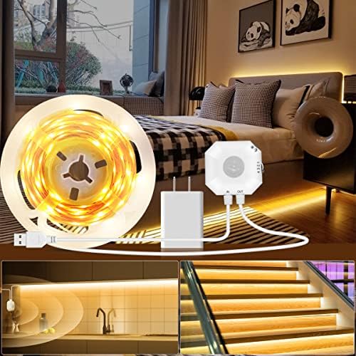Daymeet Motion Sensor LED Strip Lights, 9.8ft Under Bed Lights Motion Activated LED Bedside Lamp Illumination with Automatic Shut Off Timer Indoor Night Light Closet Lights (Warm White) NO APP by DAYMEET