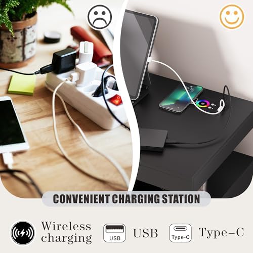 HWB Coffee Bar Cabinet with RGB Light & Charging Station, Black - Image 5