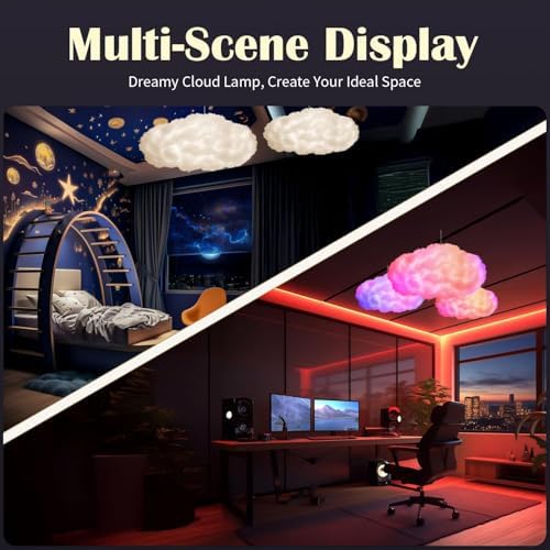3D Cloud Lamp 1 Pack APP Controlled Music Sync 24 Inch Cotton LED Mood Lights 16 Million Color Changing Wireless Remote USB Powered for Bed - Image 4