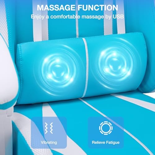 RGB Gaming Chair with Speakers Massage LED Lights Game Chairs-Sky Blue | Bluetooth Computer Gaming Chair with Footrest Video Game Chair for Adults Ergonomic High Back Gamer Chair with Lumbar Support - Image 6