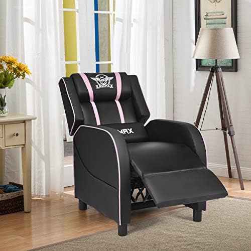 POWERSTONE Gaming Recliner Chair, Reclining Gaming Chairs for Adults Ergonomic Leather Sofa with Footrest Lumbar Support Headrest and Side Pouch for Living Room Home Theater, Pink - Image 2