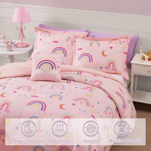 Twin Comforter Set for Girls-3 Pieces Rainbow Glow in the Dark Twin Bedding - Image 2
