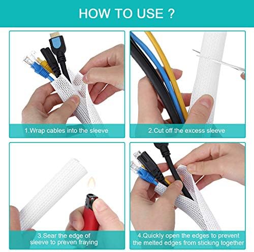 6.6ft - 4/5 inch White Cable Sleeve, Cable Organizer for Desk PC TV Computer, Wire Protector Cable Wrap Cover, Cord Management for Home Office - Image 5