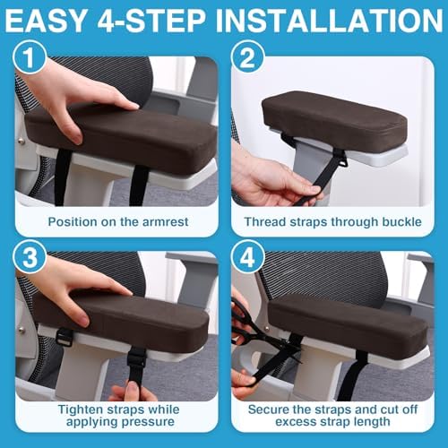 Smiry Memory Foam Office Chair Armrest Pads, Non-Slip Armrest Cushion | Ergonomic Arm Rest Pads with Adjustable Buckles and Straps, Elbow Relief for Desk, Gaming & Wheelchair, Chocolate, Set of 2 - Image 6
