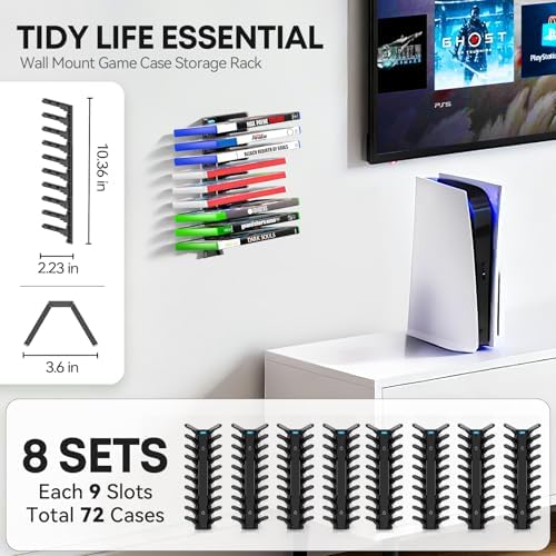 Video Game Storage Wall Mount for Switch/PS5/PS4/Switch2/XBX Game Case Holder, Gaming Shelf Mount Gamecase Organizer Up to 72PCS, Wall-Mounted Gaming Display Stand Tower for Gift, 8 Pack, Black - Image 2