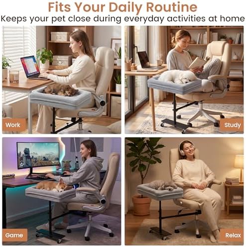BALAPET Pet Office Chair Bed, Adjustable Height Chair-Side Pet Bed with Wheels, Movable Desk Side Dog Bed for Work from Home, Cozy Rolling Pet Bed for Small Dogs and Cats - Image 6