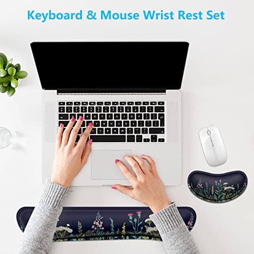 Dapesuom Enlarge Keyboard Wrist Rest, Memory Foam Wrist Cushion for Desk Mat Support, Cute Pain Relief Keyboard Mouse Pad Rests Set with Non-Slip Base for Gaming Laptop Office Computer, Elegant Flower - Image 7