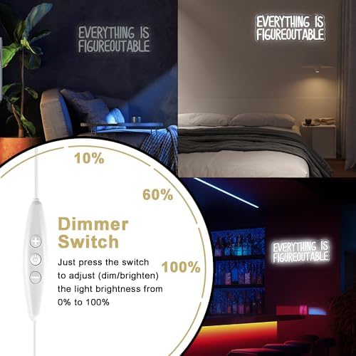 Mutank Everything is Figureoutable Neon Sign, USB Powered Dimmable LED Motivational Neon Light, for Inspirational Office Decor Workspace School Room Desk Wall Decor, Gift For Entrepreneur(15.7*6.2 in) - Image 3