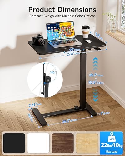 BIZUM Mobile Standing Desk Laptop Desk Pneumatic with Wheels 180° Tilt Top Hospital Bed Table Portable Rolling Cart Foldable Bedside Table for Hospital&Home Use, Black - Image 2