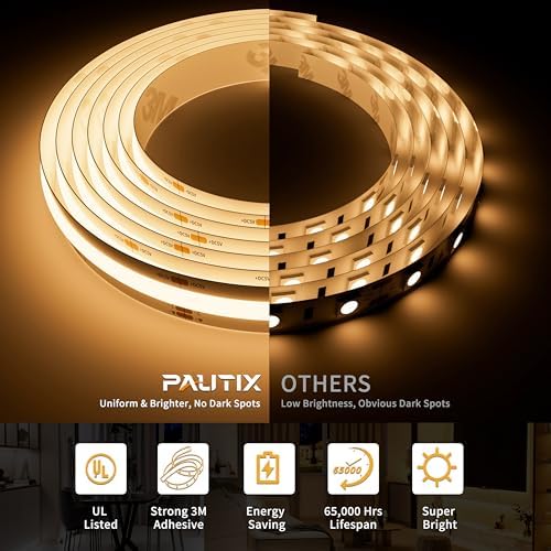 PAUTIX 5V USB CCT Tunable COB LED Strip Lights 6.56ft/2m,1280LEDs 1200lm 2700K-6500K Dimmable CRI85+ with RF Remote TV Backlight,Flexible Under Cabinet Tape Light for Bedroom,Kitchen,Home DIY Lighting - Image 4