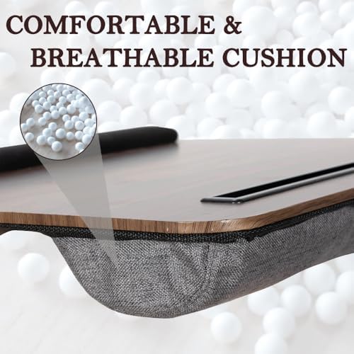 Portable Laptop Desk Fits Up to 16“ Laptops, with Tablet Slot, Built-in Cushion, Great for Home & Office,Lap Desk with Cushion (Brown with Wrist Rest, Medium) - Image 4
