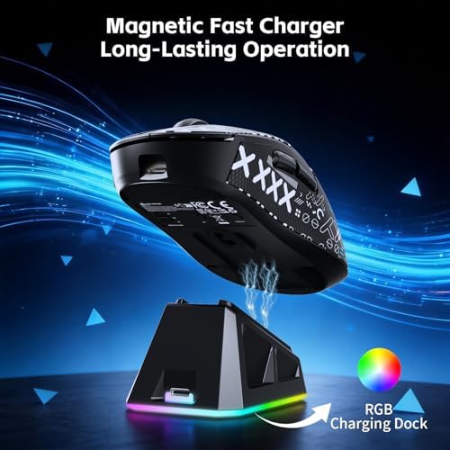 MAGIC-REFINER R1 Wireless Gaming Mouse with RGB Charging Dock,65g Ultra Lightweight,PixArt PAW 3311 Optical Sensor DPI 24K,LCD Display & Smart Sleep,Tape,Programmable Mice for Mac PC Gamer (Black) - Image 6