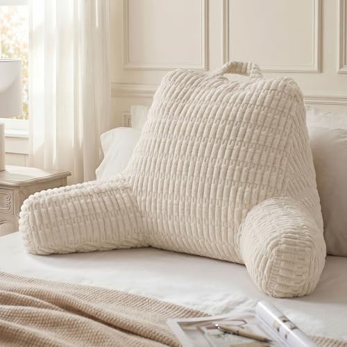 Blissful Diary Reading Pillow, Large Backrest Pillow with Shredded Memory Foam for Adult & Children, Designed for Bed and Couch Sitting Up, Includes Arms, Pockets and Washable Cover, Off White by BlissfulDiary
