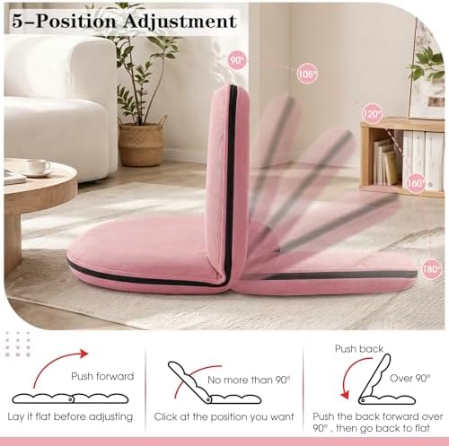 Xuhal Floor Chair with Back Support Adjustable 5 Foldable Position Floor Seat Thick Padded Tatami Seat Flexible Bleacher Recliner for Living Room Beach Bedroom Adults Meditation Reading Gaming(Pink) - Image 4