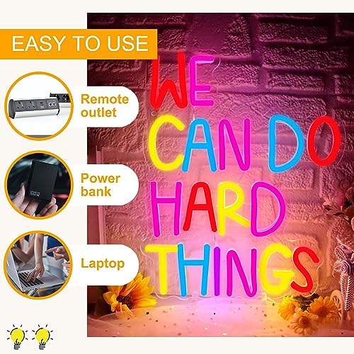 We Can Do Hard Things Neon Sign, Motivational Neon Light LED Classroom Sign USB Dimmable, for Inspirational Classroom Office Library Neon Light Kids Wall Art Bedroom Birthday Party Backdrop(13.3*10.6In) - Image 3