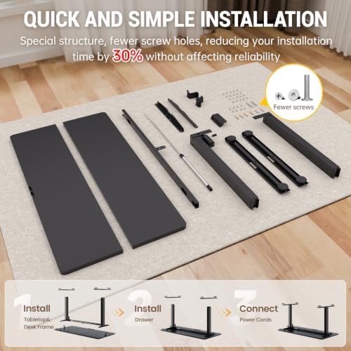 Veken 47.2 Inch Large Electric Standing Desk, Gaming Table, Black - Image 4