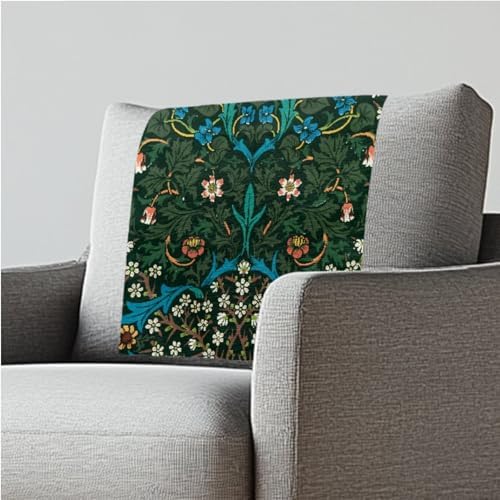 Recliner Headrest Protector 26x16 Inch - William Morris Green Leaf Polyester Fabric, Decoration & Breathable Chair Cover with Anti-Slip Base, Easy to Install for Home/Office by ZCFYGDX
