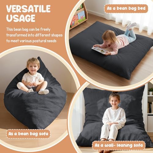 3 in 1 Kids Bean Bag Chair Bed – Foldable Bean Bag to Lounger | Floor Mattress, High-Density Foam Filling Bean Bag , Child Floor Sofa for Reading, Sleeping, Gaming & Relaxation,Drak Gray - Image 3