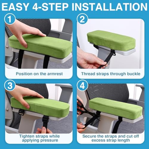 Smiry Memory Foam Office Chair Armrest Pads, Non-Slip Armrest Cushion | Ergonomic Arm Rest Pads with Adjustable Buckles and Straps, Elbow Relief for Desk, Gaming & Wheelchair, Green, Set of 2 - Image 6