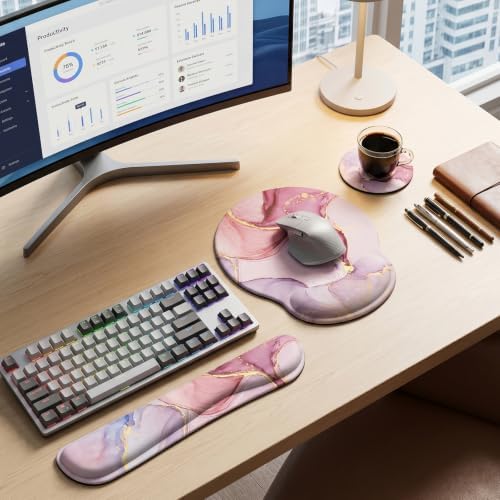 Lateefah Ergonomic Mouse Pad with Wrist Rest and Keyboard Wrist Rest Set | Non-Slip Memory Foam Wrist Rest for Computer Keyboard, Easy Typing, Pain Relief, Mousepad Wrist Support for Home Office Game - Image 2