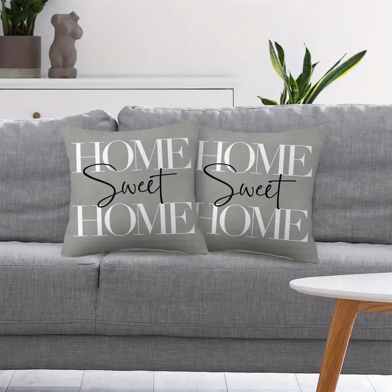 2pcs Modern Home Sweet Home Throw Pillow Cover, Decorative Gray Cushion Case with Typography Design, Square，18x18 Pillows Linen Pillowcase - Image 2