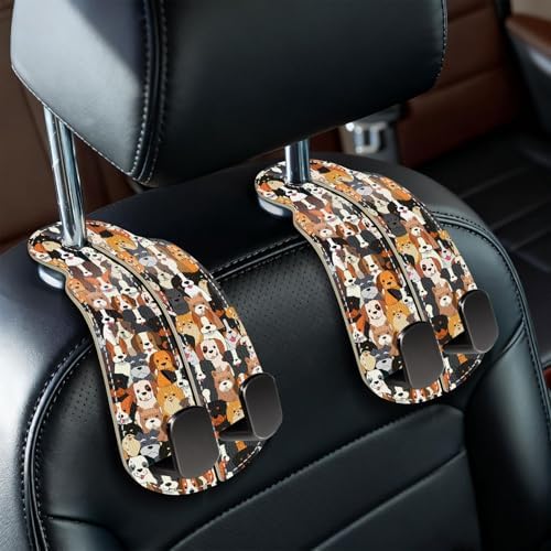 Blusabaca 2PCS Car Seat Headrest Hooks, Purses Bags Holder, Cute Dogs Puppy by Blusabaca