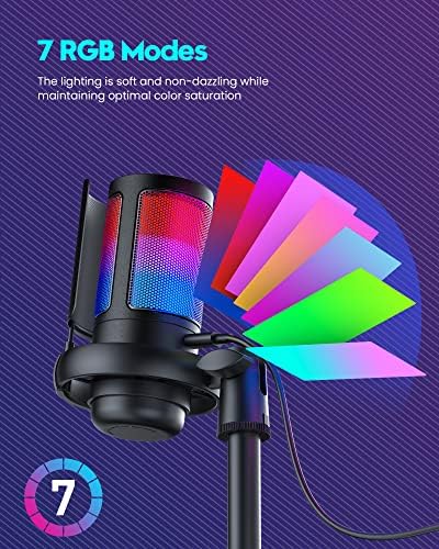 Gaming Microphone for PC: USB Mic for Podcasts Videos & Streaming - Condenser Mic with Quick Mute & Pop Filter - RGB Microphone Gift for Gamer boys - Compatible with PS4/5 & Computer & Laptop - Image 4