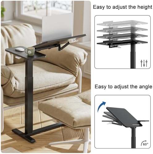 Ywin Medical Overbed Table with Wheels, Lift 27-43in, Black - Image 5
