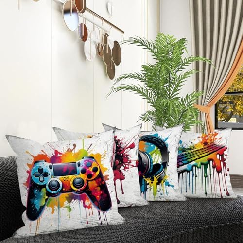 Gamer Pillow Covers 20x20 Set of 4, Gamer Room Decor for Boys, Gaming Pillow Covers Teen Boy Room Decor Gaming Decor Accessories Sofa Couch Men Bedroom Toddler Kids Home Decorations Birthday Gifts - Image 3