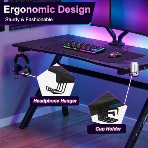 BestOffice | 47" Gaming Table | Black & Blue | R-Shaped Computer Desk - Image 6