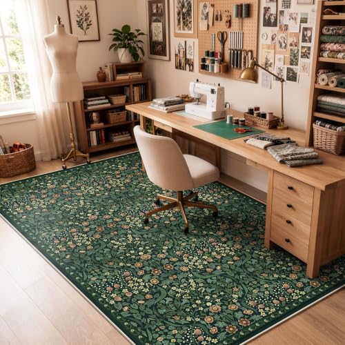 Anidaroel Office Chair Mat for Hardwood Floor/Tile Floor, 5x7 Floral Desk Chair Mat for Hard Floors, Under Desk Rug Protector for Rolling Computer Gaming Chairs, Anti Slip Machine Wash Low Pile Carpet - Image 7