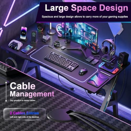 BestOffice | 47" Gaming Table | Black & Blue | R-Shaped Computer Desk - Image 5
